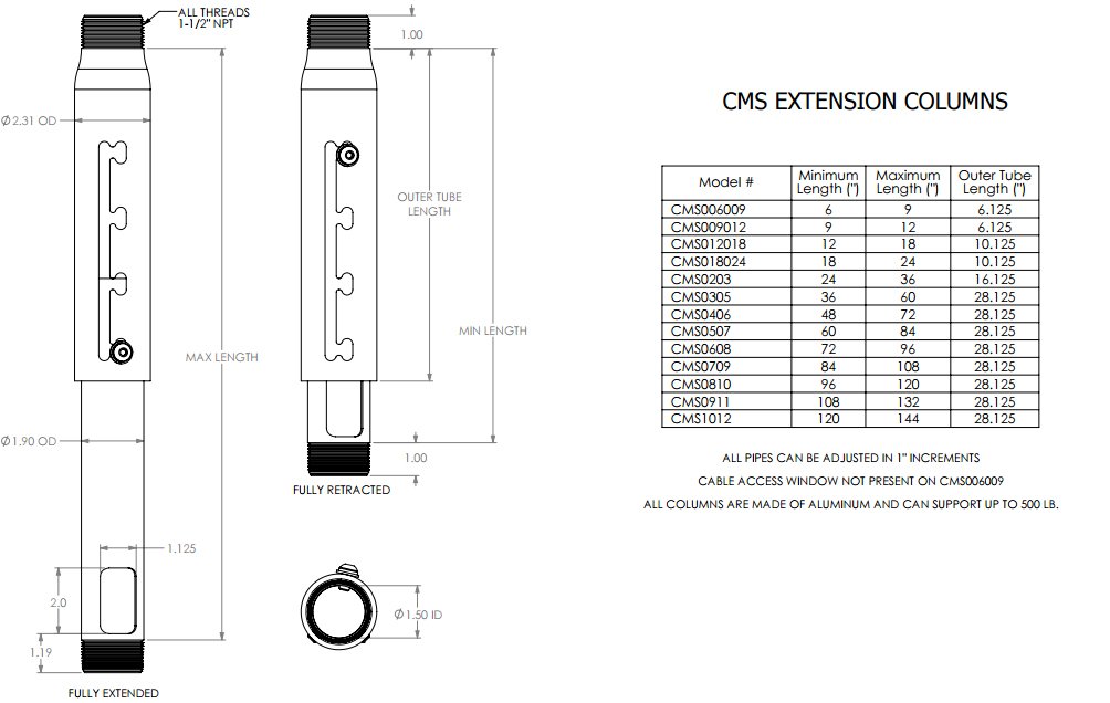 Крепление для проектора Chief CMS012018w White Extension Adjust Column 12-18"