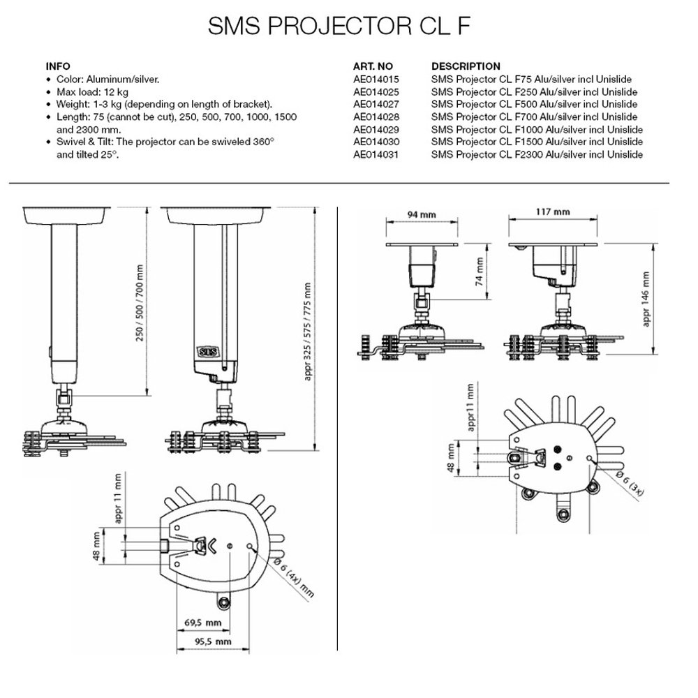 Крепление для проектора SMS Projector CL F2300 A/S incl Unislide silver